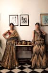 Etasha by Asha Jain_Multi Color Velvet Gota Tissue Textured Pre-draped Saree Set_Online_at_Aza_Fashions