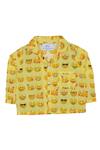 Shop_Knitting Doodles_Yellow Cotton Emoticon Print Night Suit For Girls_Online_at_Aza_Fashions