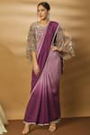 Buy_Varun Bahl_Purple Net Pre-draped Saree Gown_at_Aza_Fashions