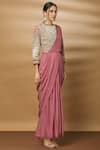 Varun Bahl_Pink Net Pre-draped Saree Gown_Online_at_Aza_Fashions