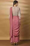 Shop_Varun Bahl_Pink Net Pre-draped Saree Gown_at_Aza_Fashions