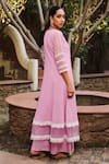 Shop_Enaarah_Pink Embroidered Thread Work Notched Rosa Kurta Skirt Set  _at_Aza_Fashions