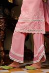 Buy_Enaarah_Pink Embroidered Thread Work Notched Cherry Cotton Kurta Palazzo Set  _Online_at_Aza_Fashions