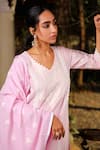 Shop_Enaarah_Pink Embroidered Thread Work V Neck Meadow Cotton Kurta Set  _at_Aza_Fashions