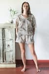 Shop_Enso by Myoho_Grey Cotton Satin Organic Printed Shorts Set _Online_at_Aza_Fashions