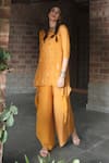 Buy_Enech_Yellow Silk Modal Round Embellished Kurta With Palazzo _at_Aza_Fashions