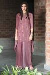 Enech_Purple Silk Modal Round Embellished Kurta With Palazzo _Online_at_Aza_Fashions