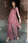 Buy_Enech_Purple Silk Modal Round Embellished Kurta With Palazzo _Online_at_Aza_Fashions