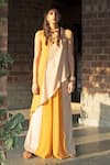 Enech_Yellow Silk Modal Round Colour Block Kurta With Palazzo  _Online_at_Aza_Fashions