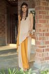 Buy_Enech_Yellow Silk Modal Round Colour Block Kurta With Palazzo  _at_Aza_Fashions