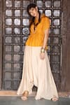 Buy_Enech_Yellow Silk Modal Round Embellished Kaftan With Draped Pant  _at_Aza_Fashions