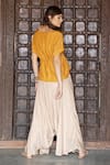 Shop_Enech_Yellow Silk Modal Round Embellished Kaftan With Draped Pant  _at_Aza_Fashions