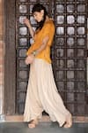 Enech_Yellow Silk Modal Round Embellished Kaftan With Draped Pant  _Online_at_Aza_Fashions