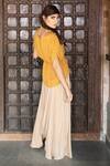 Shop_Enech_Yellow Top Shimmer Georgette Pant Silk Modal Embellished Kaftan With Draped _at_Aza_Fashions