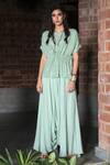 Shop_Enech_Green Top Shimmer Georgette Pant Silk Modal Embellished Kaftan With Draped _at_Aza_Fashions