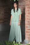 Buy_Enech_Green Top Shimmer Georgette Pant Silk Modal Embellished Kaftan With Draped _Online_at_Aza_Fashions