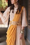 Buy_Enech_Beige Silk Modal Round Pant Saree Set _Online_at_Aza_Fashions
