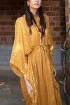 Enech_Yellow Shimmer Georgette Round Embellished Kaftan _at_Aza_Fashions