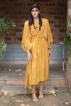 Buy_Enech_Yellow Shimmer Georgette Round Embellished Kaftan _Online_at_Aza_Fashions