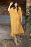 Shop_Enech_Yellow Shimmer Georgette Round Embellished Kaftan _Online_at_Aza_Fashions