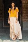 Buy_Enech_Yellow Pant Silk Modal Top Shimmer Georgette One Embellished With Draped _at_Aza_Fashions