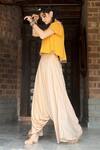 Buy_Enech_Yellow Pant Silk Modal Top Shimmer Georgette One Embellished With Draped _Online_at_Aza_Fashions