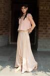 Shop_Enech_Pink Pant Silk Modal Top Shimmer Georgette One Embellished With Draped _at_Aza_Fashions