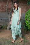 Shop_Enech_Green Pant Silk Modal Kurta Shimmer Embellished Dhoti Set  _Online_at_Aza_Fashions