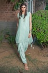 Shop_Enech_Green Pant Silk Modal Kurta Shimmer Embellished Dhoti Set  _at_Aza_Fashions