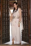 Buy_Enech_Beige Blouse And Skirt Silk Modal Embellished Pre-draped Saree  _at_Aza_Fashions