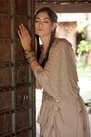Buy_Enech_Beige Blouse And Skirt Silk Modal Embellished Pre-draped Saree  _Online_at_Aza_Fashions