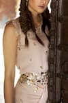 Shop_Enech_Beige Blouse And Skirt Silk Modal Embellished Pre-draped Saree  _Online_at_Aza_Fashions
