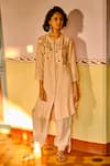 Buy_Enech_Beige Silk Modal Round Embroidered Kurta And Pant Set  _at_Aza_Fashions