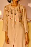 Shop_Enech_Beige Silk Modal Round Embroidered Kurta And Pant Set  _at_Aza_Fashions