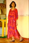 Buy Enech Orange Silk Modal V Neck Printed Kaftan at Aza Fashions Buy_Enech_Orange Silk Modal V Neck Printed Kaftan _at_Aza_Fashions