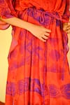 Shop Enech Orange Silk Modal V Neck Printed Kaftan at Aza Fashions Shop_Enech_Orange Silk Modal V Neck Printed Kaftan _at_Aza_Fashions