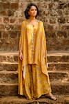 Buy_Enech_Yellow Silk Modal V Neck Printed Kurta And Palazzo Set  _at_Aza_Fashions