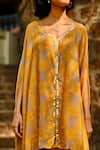 Shop_Enech_Yellow Silk Modal V Neck Printed Kurta And Palazzo Set  _at_Aza_Fashions