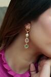 Shop_Zariin_Gold Plated Pearls, Stones Studded Dangler Earrings _at_Aza_Fashions