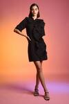Buy_Echostudio_Black Poly Crepe Band Collar Frill Dress _at_Aza_Fashions