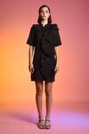 Buy_Echostudio_Black Poly Crepe Band Collar Frill Dress _Online_at_Aza_Fashions