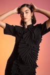Shop_Echostudio_Black Poly Crepe Band Collar Frill Dress _Online_at_Aza_Fashions