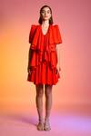 Shop_Echostudio_Red Cotton V Neck Ruffle Dress _at_Aza_Fashions