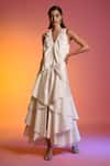 Buy_Echo By Tanya Arora_White Cotton Embroidery V Neck Ruffle Dress _at_Aza_Fashions