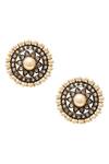 Shop_The Alchemy Studio_Black Diamonds, Pearls Floral Stud Earrings _at_Aza_Fashions
