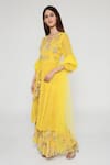 Shop_Bha Sha_Yellow Georgette, Net, Silk Cut Work, Erica Embroidered Peplum Tunic Sharara Set _Online_at_Aza_Fashions