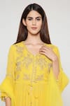 Bha Sha_Yellow Georgette, Net, Silk Cut Work, Erica Embroidered Peplum Tunic Sharara Set _Online_at_Aza_Fashions