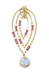 Shop_Esme by Aashna Dalmia_Gold Plated Crystal Cutwork Danglers _at_Aza_Fashions