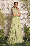 Sachkiran Bimbra_Green Embroidered Blouse And Skirt Set_Online_at_Aza_Fashions