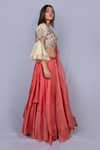 Ekru_Coral Organza Leaf Neck Lehenga Set _Online_at_Aza_Fashions